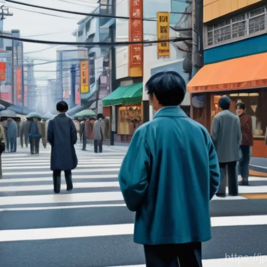 미술평론가의 평가 기준과 방법 - A poignant oil painting depicting a bustling street scene in a 1970s Japanese city during its rapid ...