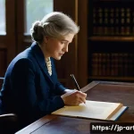 미술평론가 직업의 장점과 단점 - **A Traditional Art Critic's Study:** A sophisticated, middle-aged female art critic, wearing smart ...