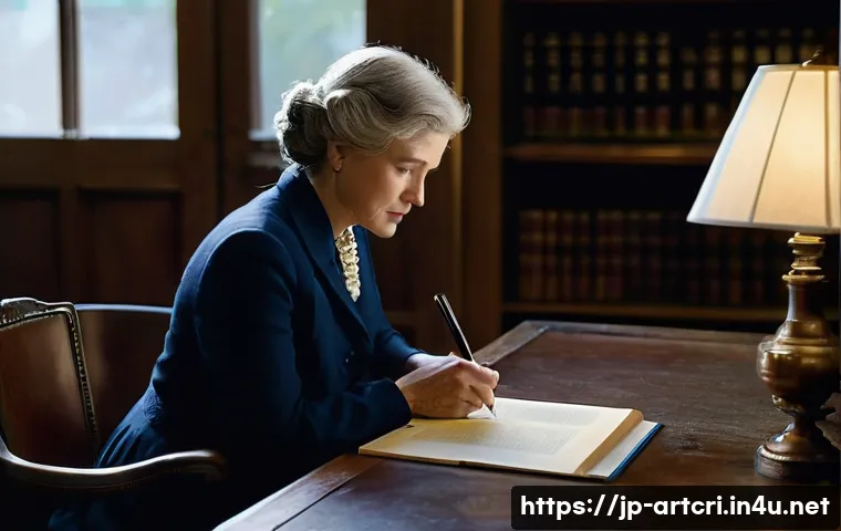 미술평론가 직업의 장점과 단점 - **A Traditional Art Critic's Study:** A sophisticated, middle-aged female art critic, wearing smart ...