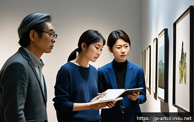 미술평론가를 위한 창작과 비평의 균형 - A contemporary art exhibition scene in Japan, featuring a diverse group of artists and critics engag...